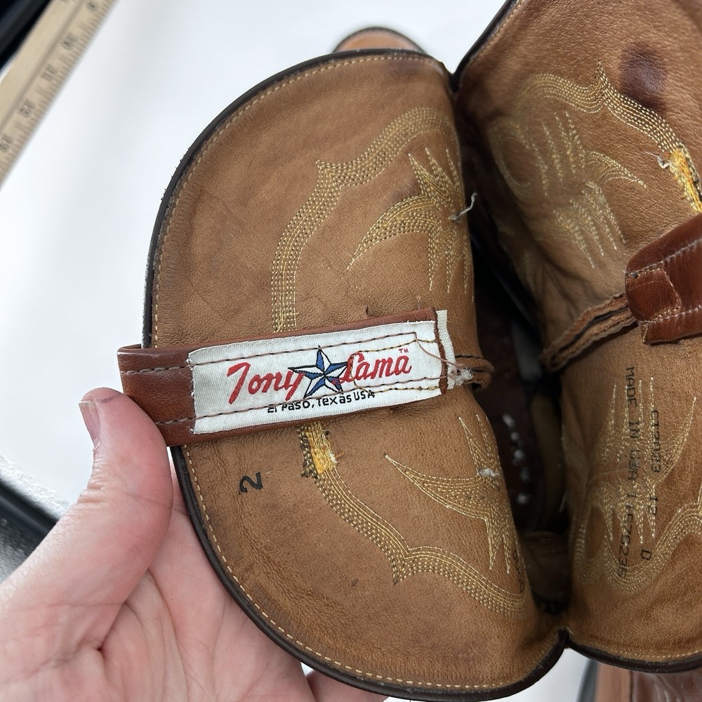 Tony Lama Leather Western Cowboy Boots Mens 12 Brown Rodeo Concert Ranch Work - Picture 12 of 16
